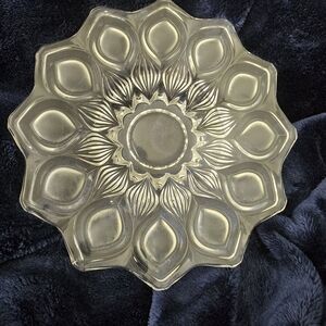 Vintage Elegant Glass Peacock Feather Trinket Dish Catch-all 7" EUC